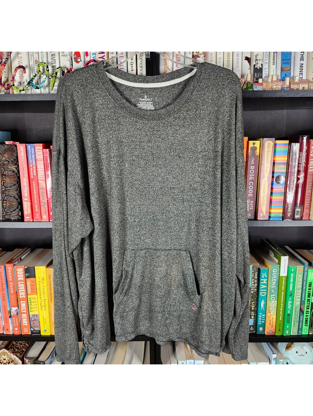 Cuddl Duds Soft Knit Pullover Top 3X Gray Heather Long Sleeve Kangaroo Pocket
